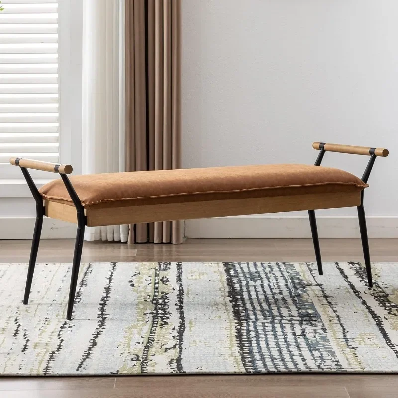 Moderný obdĺžnik Ottoman lavica s rukami a kovovými nohami, z polovice storočia PU jedáleň lavica podozrenie na podozrenie na lavicu topánky