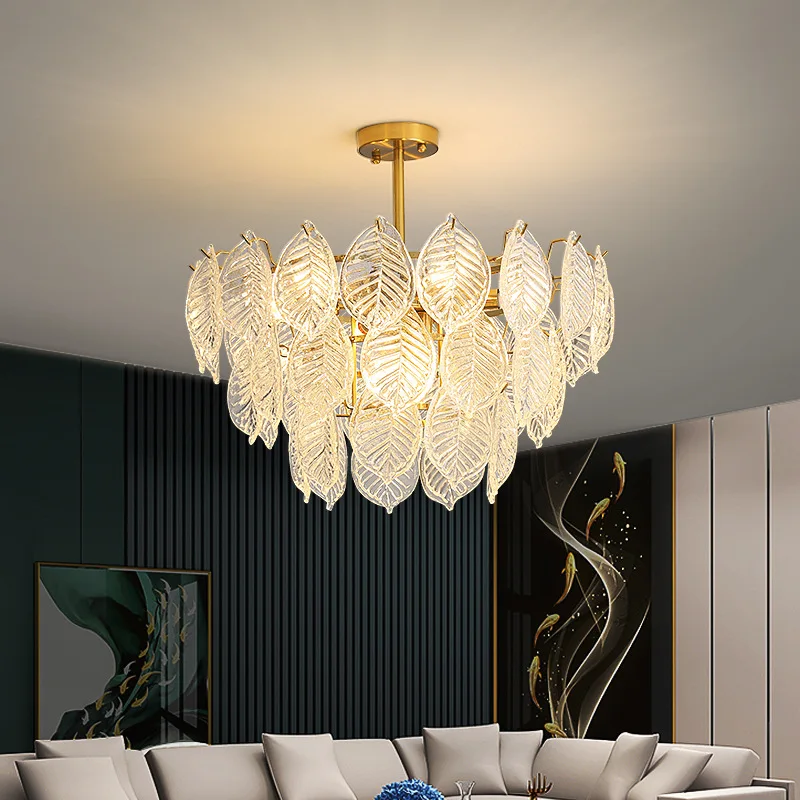 Moderný sklenený stropný luster Domáce dekorácie sklenené osvetlenie listov LED jedálenská miestnosť lustre obývacia izba luxusné lustry