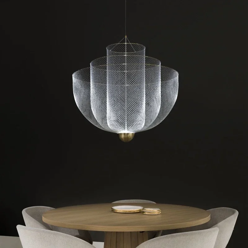 Moderný stropný lustre Dommateľné LED prívesok LED DEGNÁLNE Dizajn kovová mriežka mriežka jedáleň zavesenie zavesenia svietidla svietidla