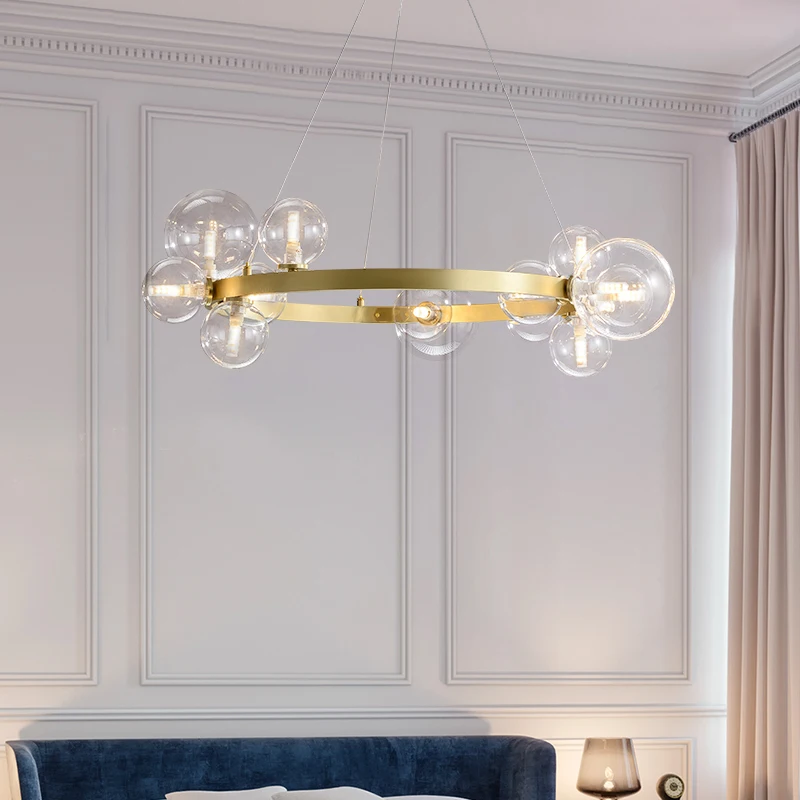 Moderný zlatý čierny prsteň prívesok Lights Izba Foyer reštaurácia Závesná lampa Drôt nastaviteľné G9 žiarovka biele číre sklo Drop Doprava