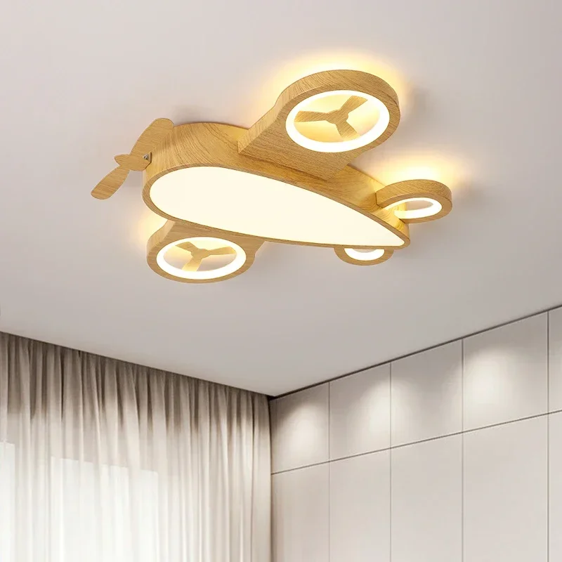 Moderný škandinávsky letún LED stropný lampa pre obývacie deti izba izba detská škôlka Škola drevené zrno luster svetlo