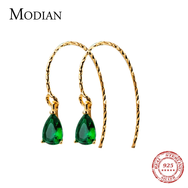 Modian 100% 925 Sterling strieborný jednoduchý zelený krištáľový kvapk