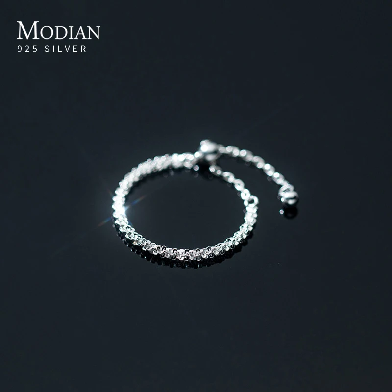 MODIAN 2021 NOVÝ REAL 925 Sterling Silver oslnivé roztomilé nastaviteľné reťazové prstene prsty pre ženy Svadobné šperky Anel
