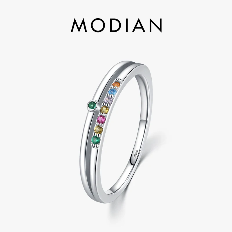 MODIAN 925 Sterling Silver Farebný zirkónia doule vrstvený prsteň pre ženy dlážka nastavenie módny módny klenotník svadobný darček