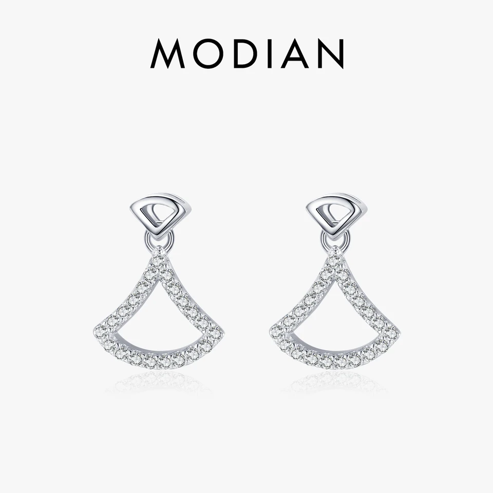 Modian 925 Sterling Silver Simple Geometric Sector Stud náušnice pre ženy Shinning jemné elegantné svadobné šperky