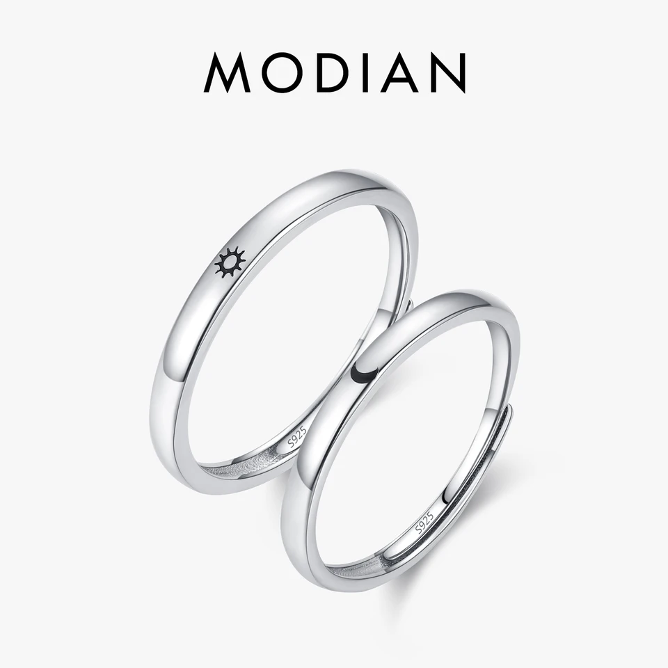 Modian 925 Sterling Silver Simple Moon & Sun Rings Romantický pár prsteňov pre ženy a muži jemné šperky výročie darčekov