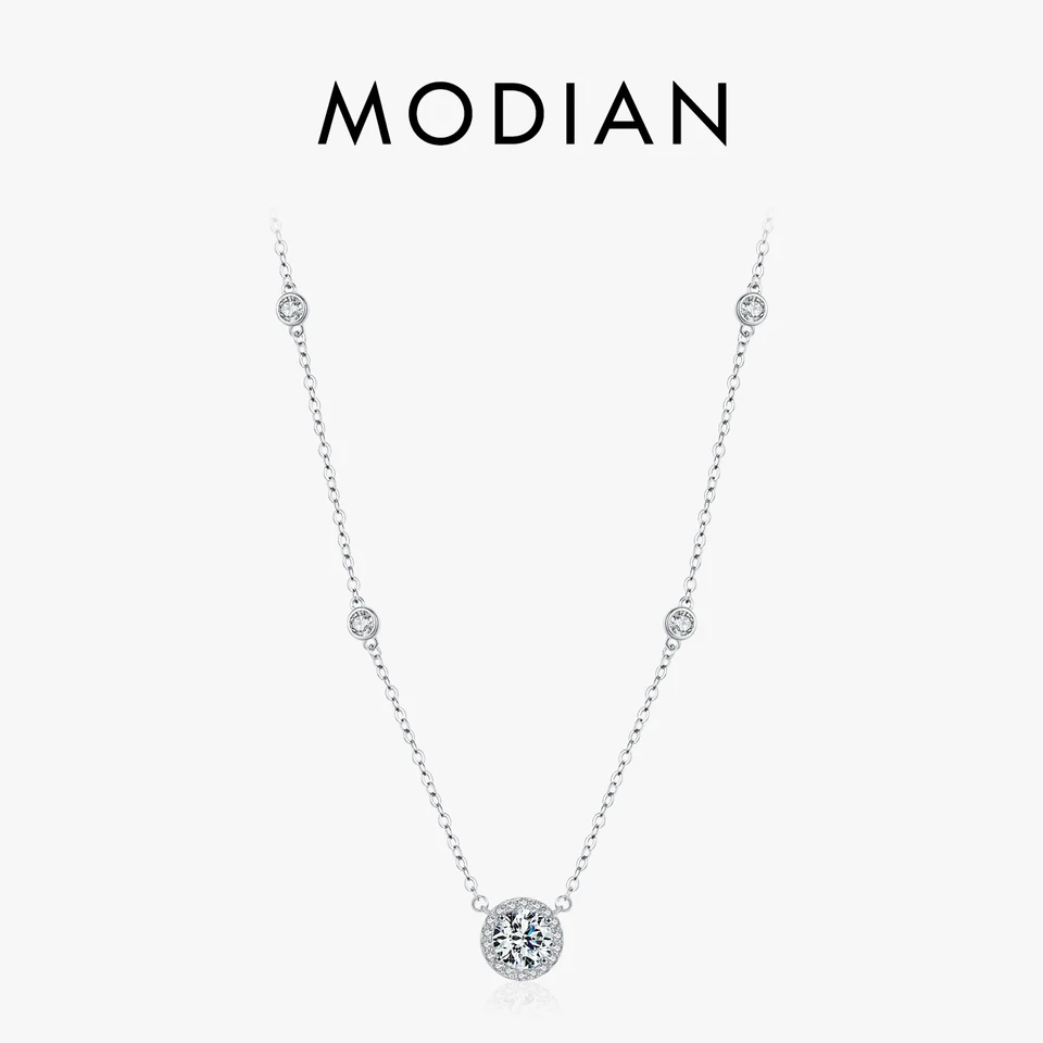 MODIAN 925 Sterling Silver Vynikajúce oslnivé okrúhle CZ prívesok náhrdelník pre ženy svadobné zásnub
