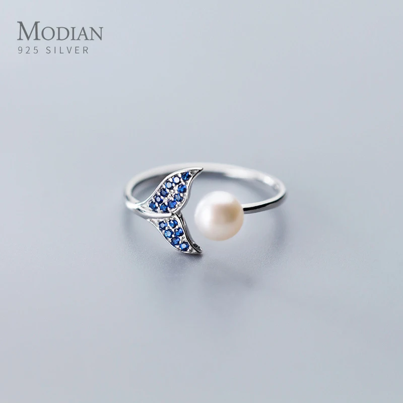 MODICKÝ BLUE CRYSTAL MERMERAD MERADAID ELEGANT PEARL OPENNÝ RING RING PRE ŽIADNOM REAL 925