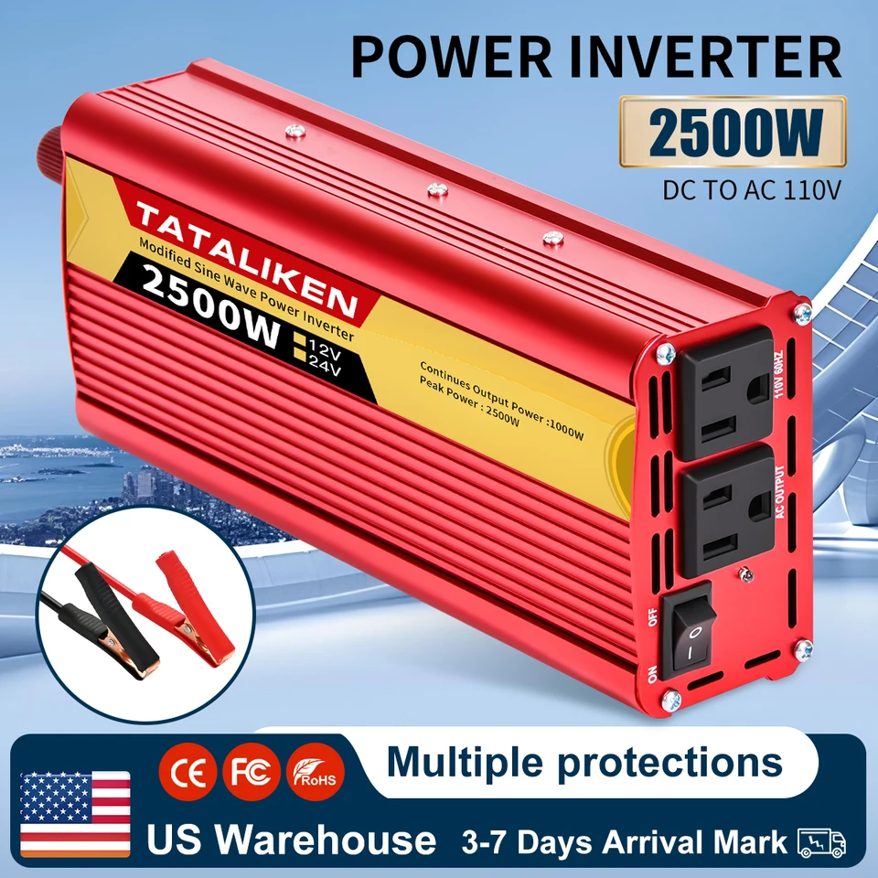Modifikované invertory sínusových vĺn 12V 110V 60Hz 600W-2500W, prenosný frekvenčný frekvenčný Vonverter pre prenosné vozidlá, americký zásuvný soket