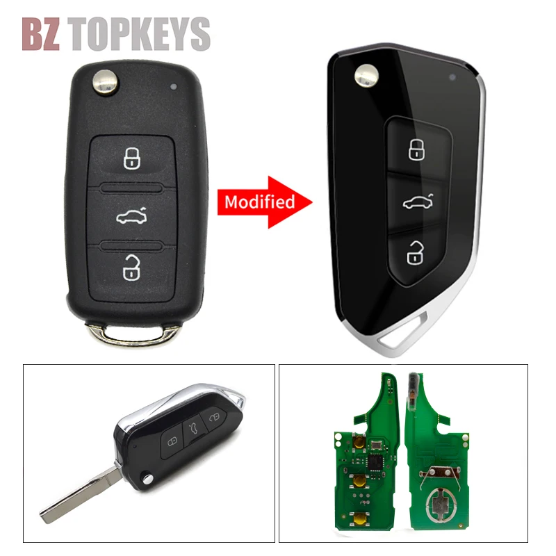Modifikovaný upgrade kľúča flip car kľúč ID48 Chip 5K0837202AD 434MHz pre VW Passat Tiguan Polo SEAT Golf Golf Skladanie diaľkového kľúča FOB