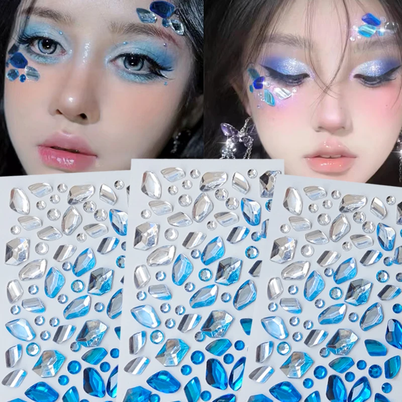 Modrá biela ľadová kocka stereofónne skvosty slepcov na make -up sviatočné hudobné festivalové klenoty nálepky cool tanečné párty cosplay falošné tetovanie