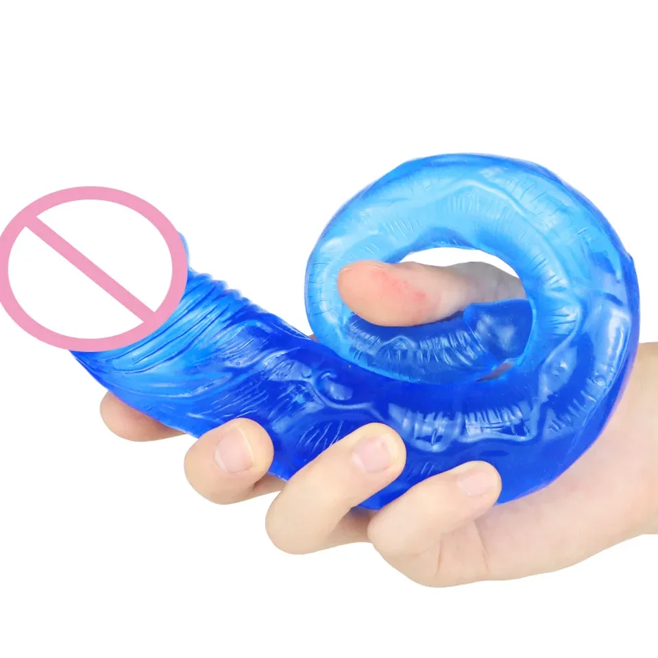 Modrá želé dvojitá hlava dildo realistické mini dildo análne sexuálne hračky Ženy Dildos Obrovský lesbický masturbátor Dvojito ukončený dong penis