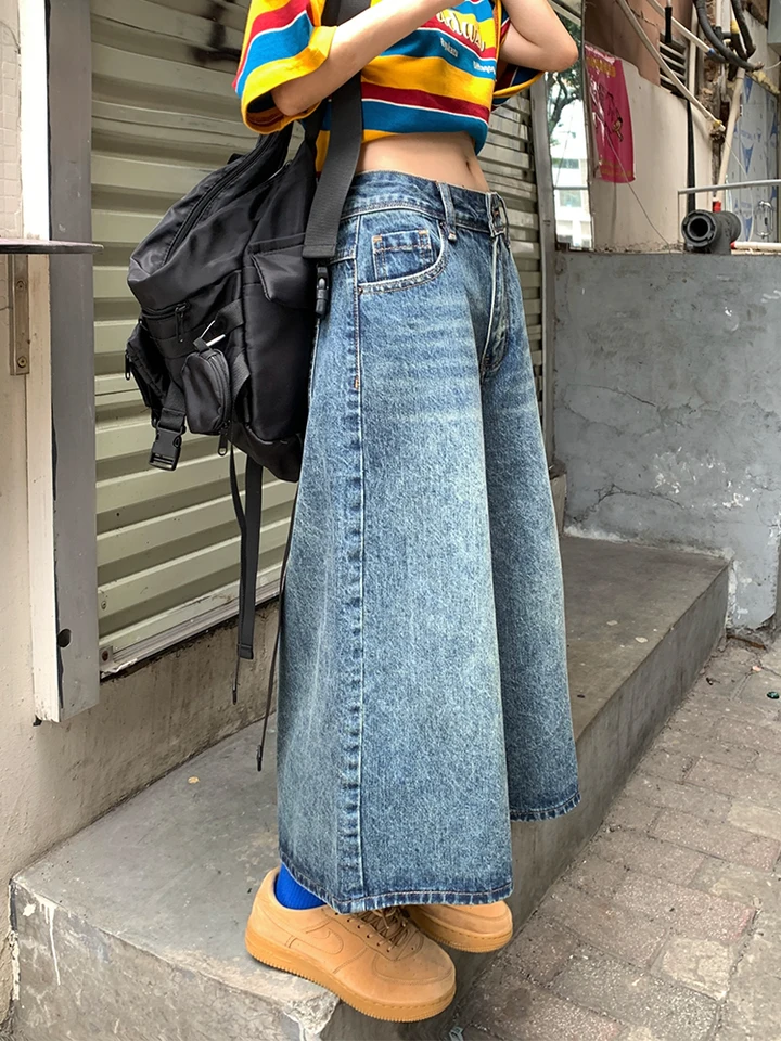 Modré dámske džínsy džínsy s vysokým pásom rovné nohavice Streetwear y2k vintage ženská džínsová noha džínsoviny päť bodov Priateľské nohavice