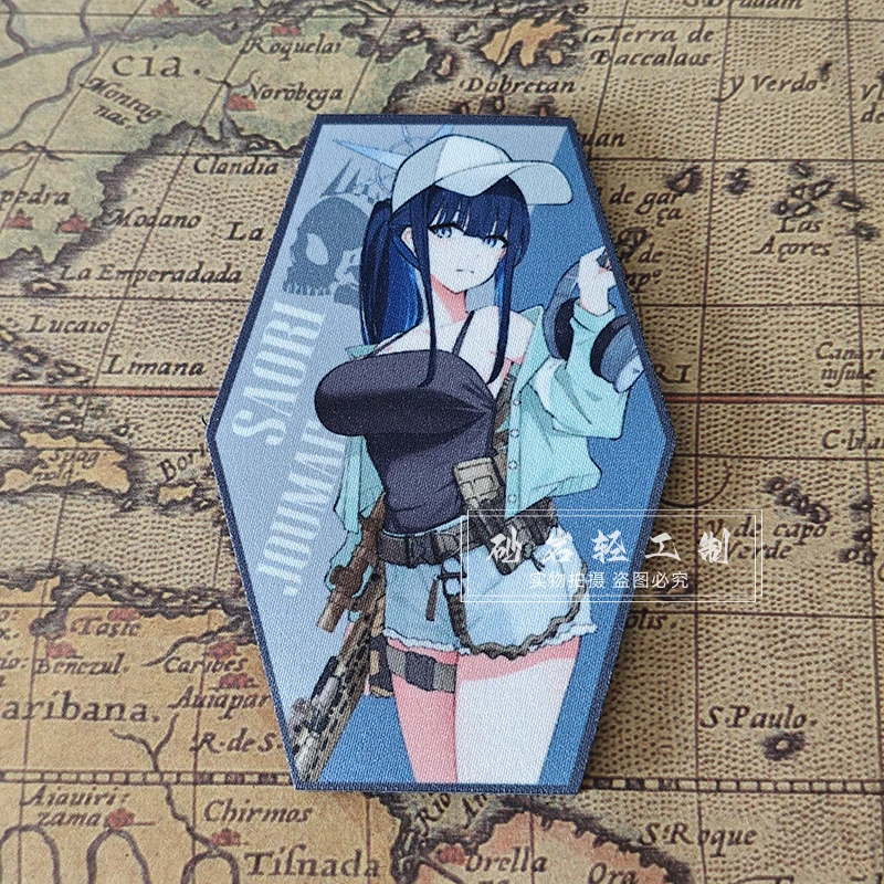 Modrý archív Jōmae Saori Tactical morálky Hook & Loop Patchs na oblečenie vojenských morálky anime odznaky na nálepke batohu