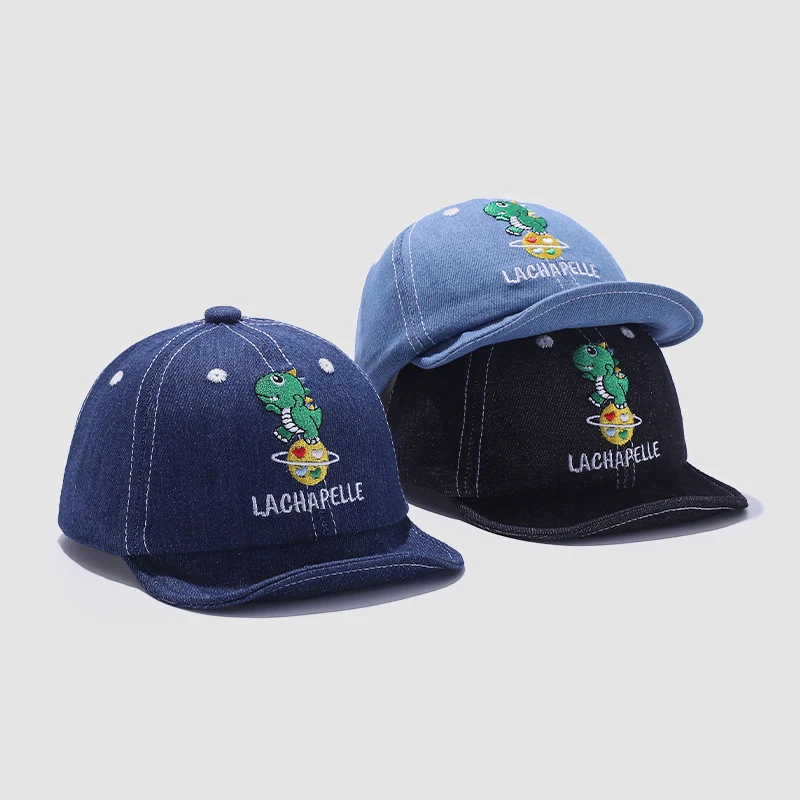 Modrý denim kačkový jazyk klobúk roztomilý dinosaurus baby flip brim vrcholil cap cartoon Children Cowboy Baseball klobúky 6-18 m Sunshade Visors