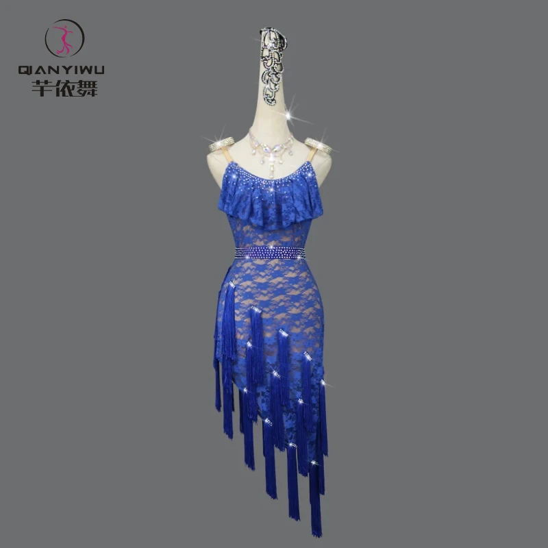 Modrý latinský tanečný tréning oblečenie sexy dievčatá šaty večierky Samba Ballroom Woman Party Tassel sukne tanečne 2025 Športový kostým