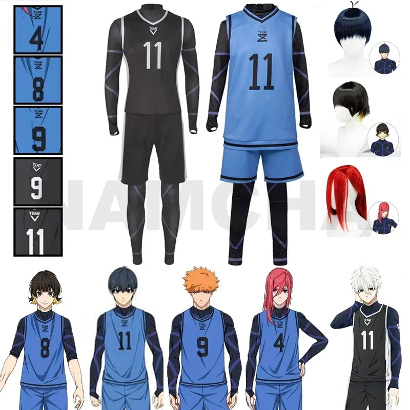 Modrý zámok anime cosplay kostým Isagi yoichi nagi chigiri rensuke kunigami Bachira Megur Striedka futbalového klubu Sportswear Wig r rig r.