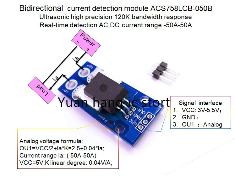 Modul obojsmerného prúdového senzora ACS758LCB-050B ACS758LCB 050B ACS758 120 KHz šírka pásma AC, DC: -50-50A 0,04 V/1A
