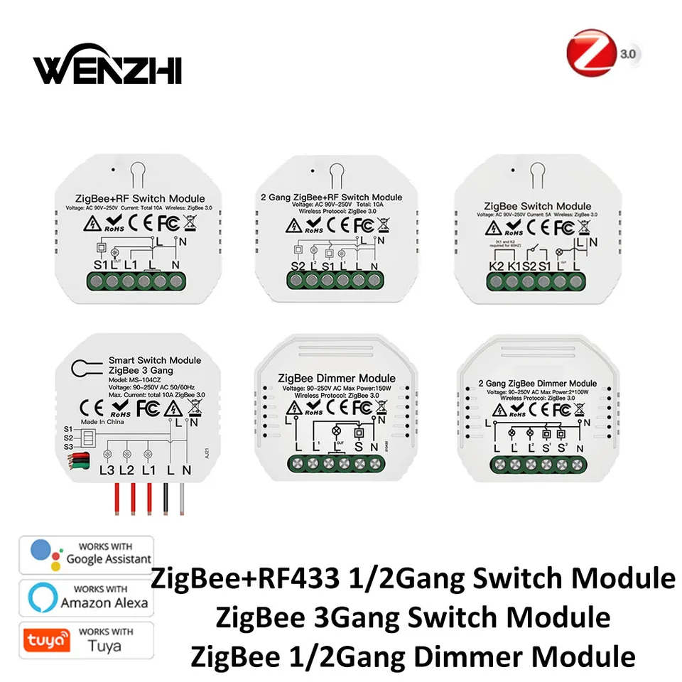 Modul prepínača svetla Zigbee 3.0 RF 433 MHz Dimmer Relay Automatizácia bezdrôtového diaľkového ovládania Smart Life Tuya Alexa Google Home Mose