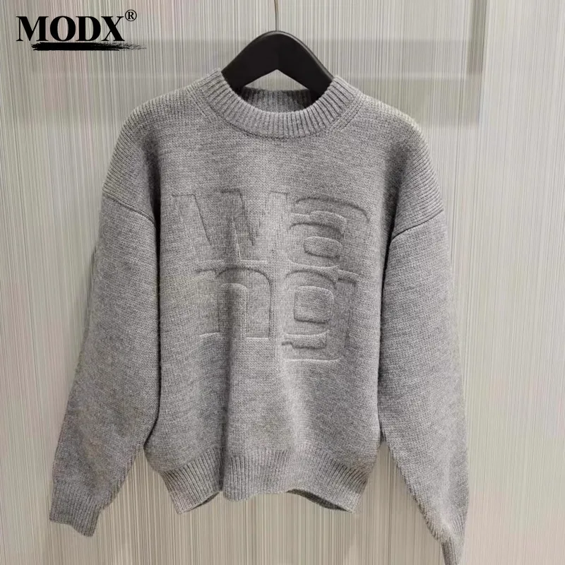 [Modx] 2023 Jeseň/zima Nový voľný a módny s dlhým rukávom Letter Pullover Woent Knitwear Spodný horný vrch pre ženy