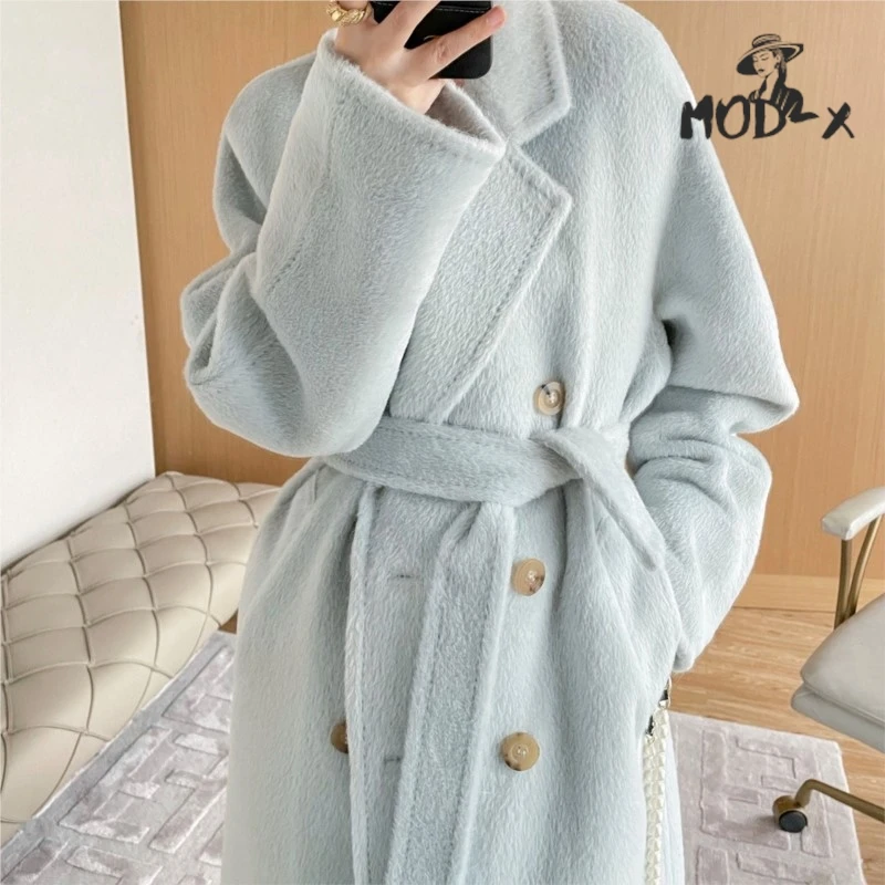 Modx nový kašmírový kabát Dámske stredné dlhé 100 Suri alpaca zimná hrubá vlna vlnená kabát Suri Color Suri Alpaca Coat Dámske horúce nové