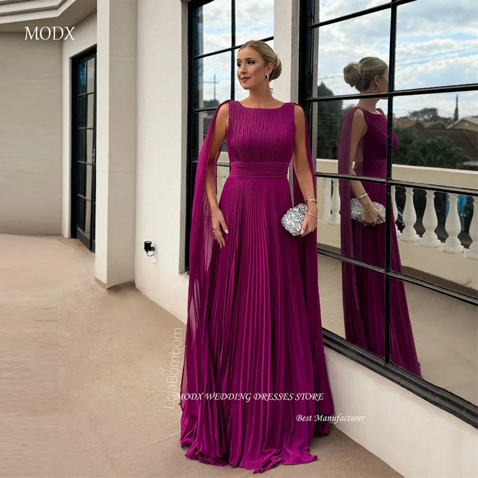 Modx Tmavo fialové večerné šaty Dubaj arabské ženy bez backless o-krk dlhé rukávy Cape Svadobné večere formálne šaty plesové šaty