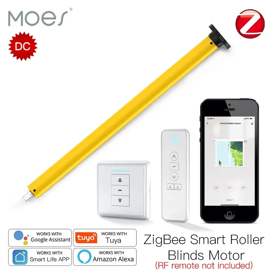 MOES Automatický inteligentný Zigbee Tubular Roller Roller Motor DC RF433 Vhodná 38 mm trubica ， Smart Life Tuya cez Alexa Google Home