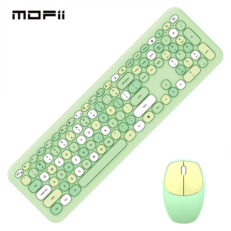 Mofii Green 2.4g Wireless Keyboard Mouse Set myš USB Office Gaming Keyboard a Mouse Pink Combo pre Mac Notebook Desktop PC