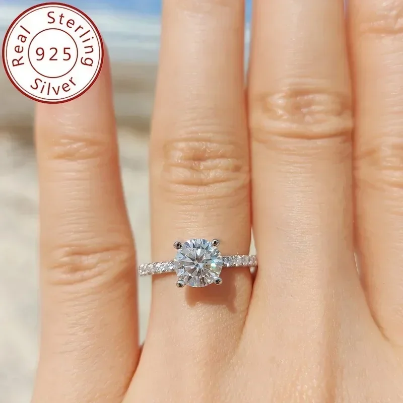 Moissanit Promise Ring 925 Sterling Silver Engagement, Svadobný prsteň večerný dekor Vysoko kvalitný darček pre lásku