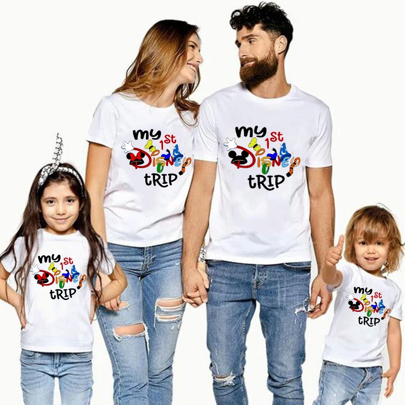 Moja 1. Disney Trip Family Matching Outfits Cotton Daddy Mommy Brother Sestr Tshirt Baby Romper Family Mickey Minnie Clothes