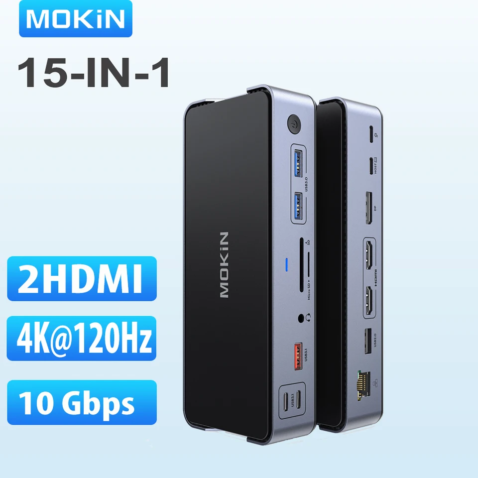 Mokin USB C Docking Station 2HDMI DP USB 3,1 10 GBPS SD/TF RJ45 Audio PD 100W Adaptér pre MacBook Mac iPad laptop 8K 30Hz USB HUB