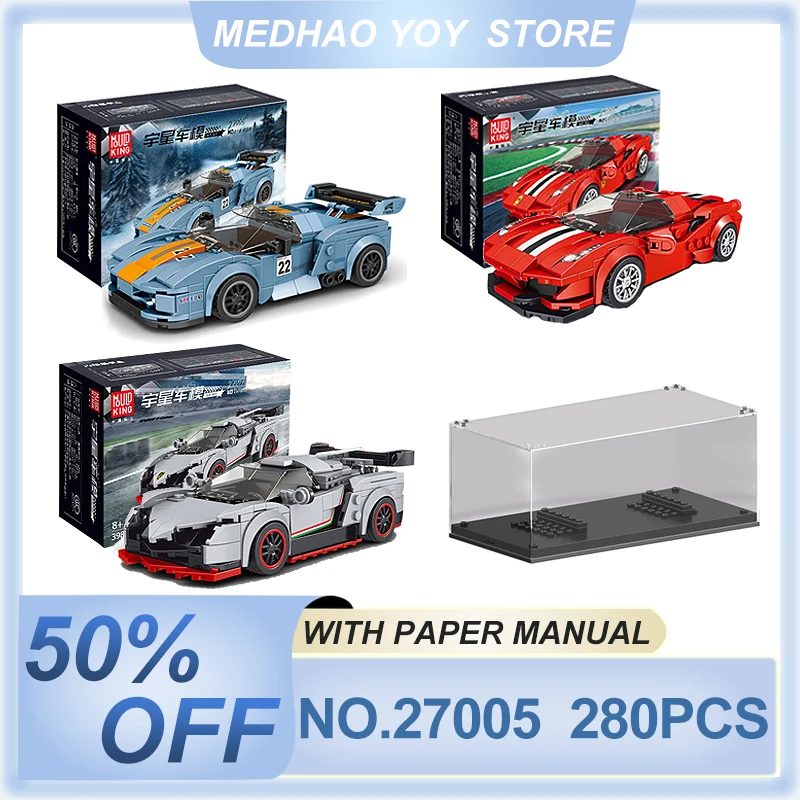 Mold King 27005 Technické hračky na budovanie automobilov Model pretekových automobilov Sport Speed ​​Racing Model s vianočnými darčekmi na zostavenie displeja Box Bricks