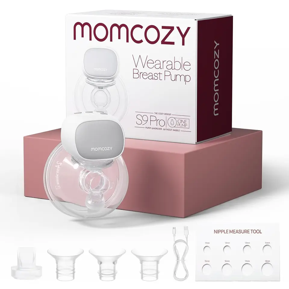 Momcozy Hands-Free Free Pump S9 Pro, nositeľné čerpadlo s jedným prsníkom, dlhšia výdrž batérie, LED displej, elektrické, 2 režimy a 9 hrádze