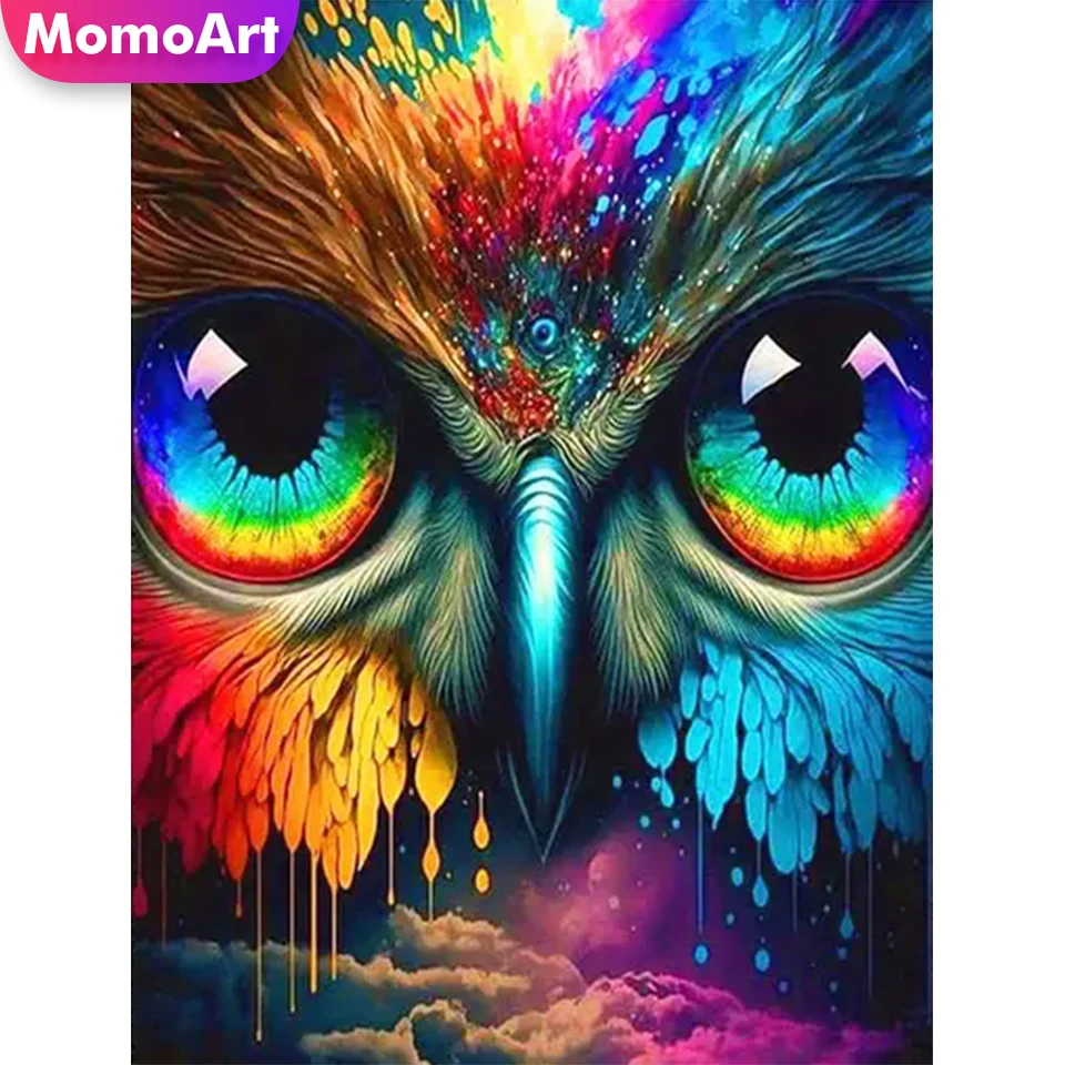 Momoart 5D DIY Diamond Mosaic Owl Animal Picman Dodacie kamene maľba vták krížový steh vyšíva ručne vyrábaný koníček