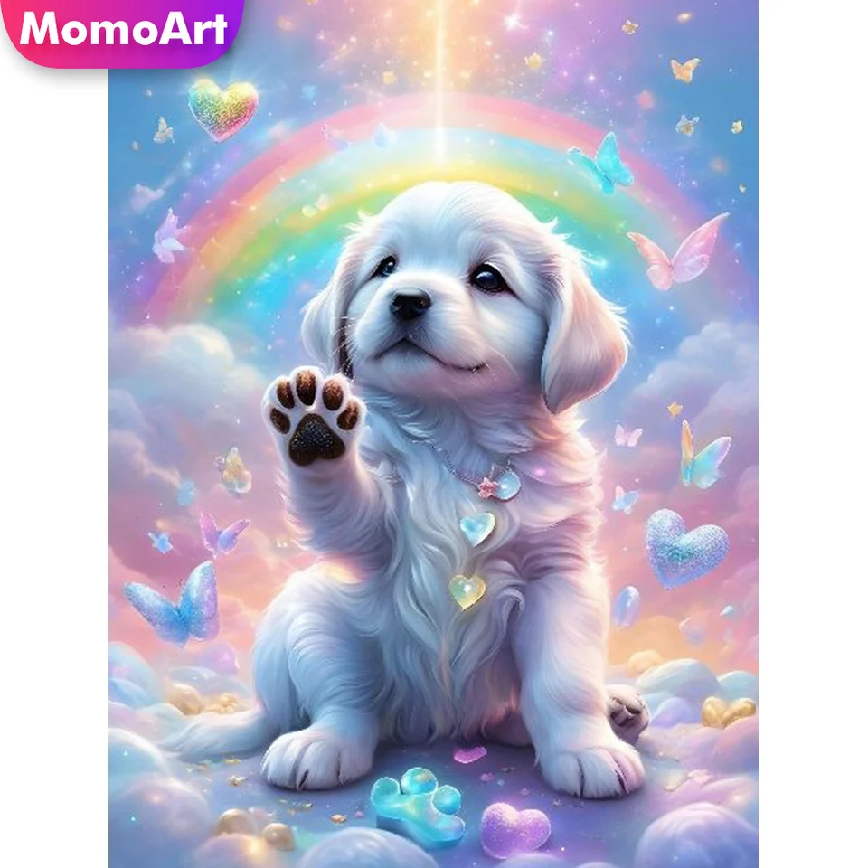 Momoart DIY Diamond Painting Dog Animal Plné štvorcové okrúhle mozaiky Vyšívanie vyšíva Butterfly Resetry