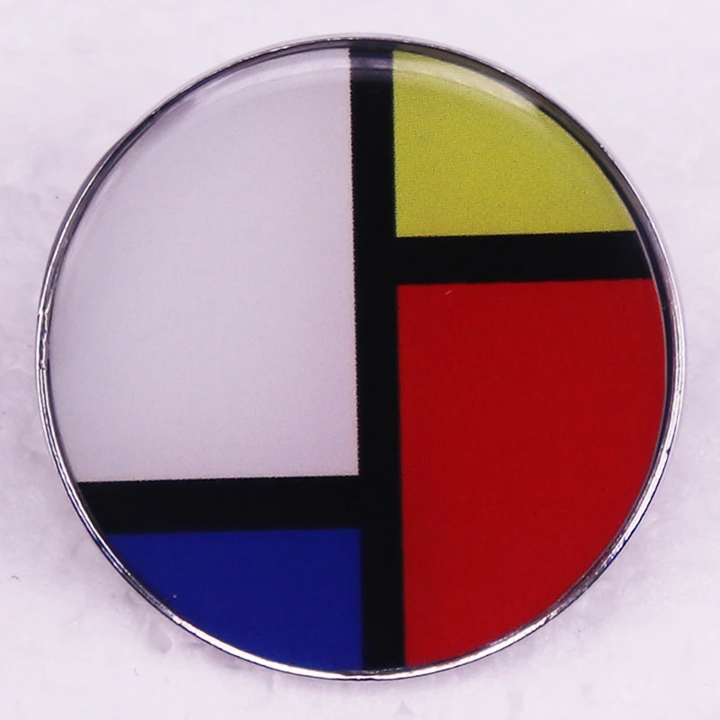 Mondrian Art Smalt Pin zloženie s červenou modrou a žltou brošňou kovové odznaky Darčeky pre priateľov