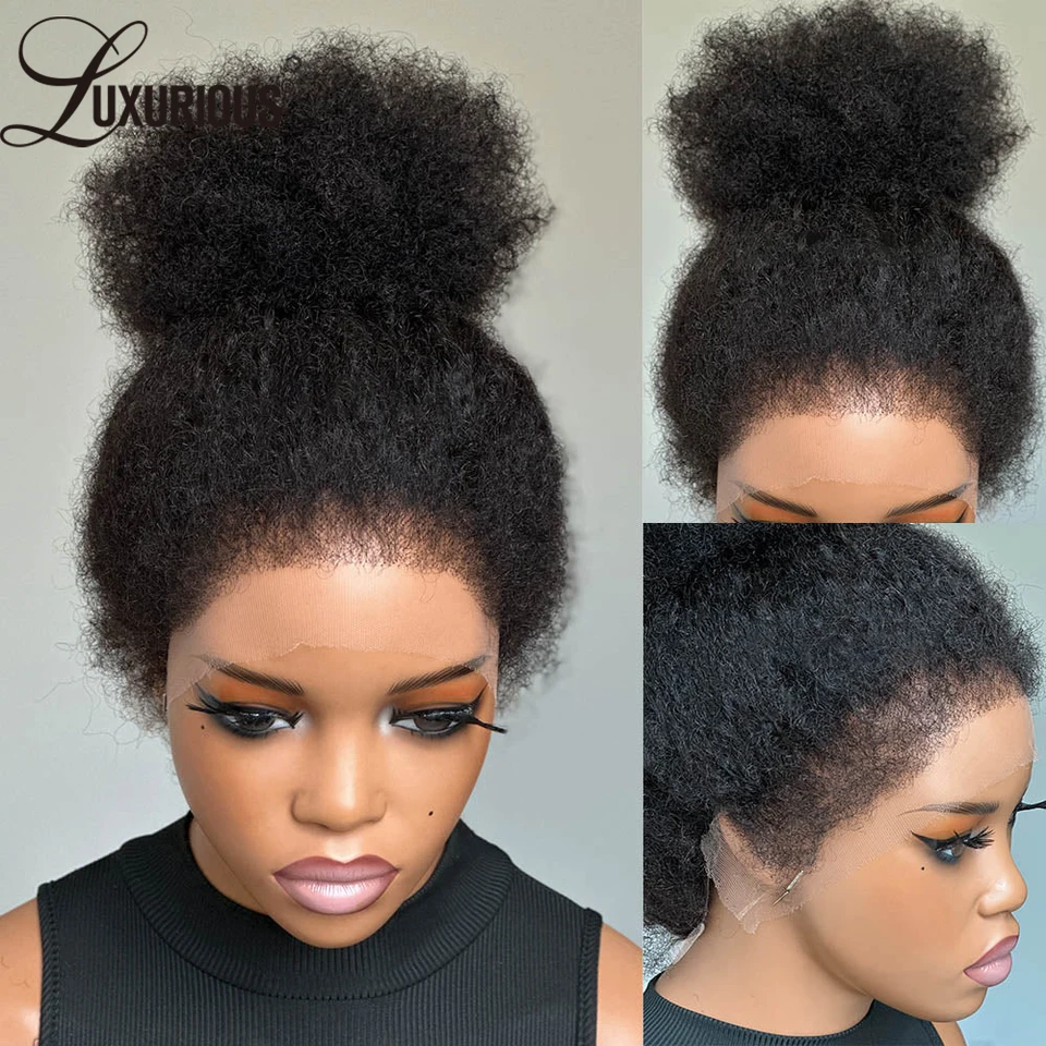 Mongolian Afro Curly 13x4 čipkované predné parochne Humánne vlasy 250% bomba výstredný kučeravý
