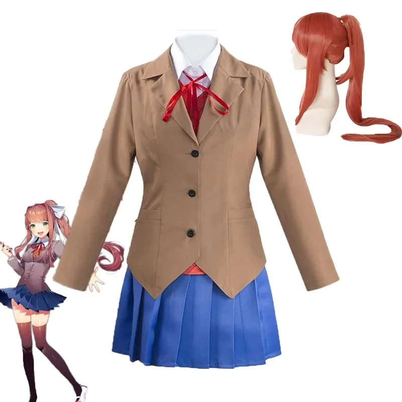 Monika Cosplay kostým Game Doki Doki Literature Club Sayori Yuri Natsuki School Girl Girl Suck Suit Helloween Party pre ženy