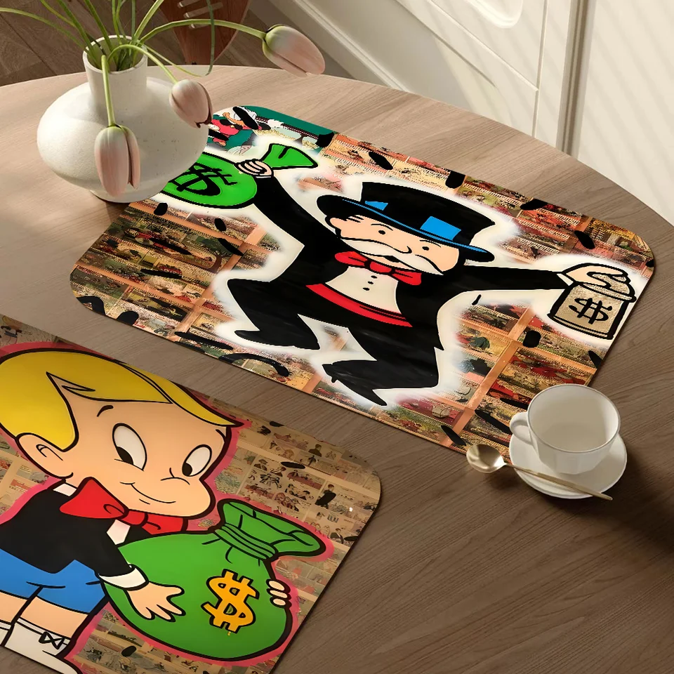 Monopoly Richie načítava bankovú kávu šálka žehliaceho podložky moderné umenie textúra sušiace mat