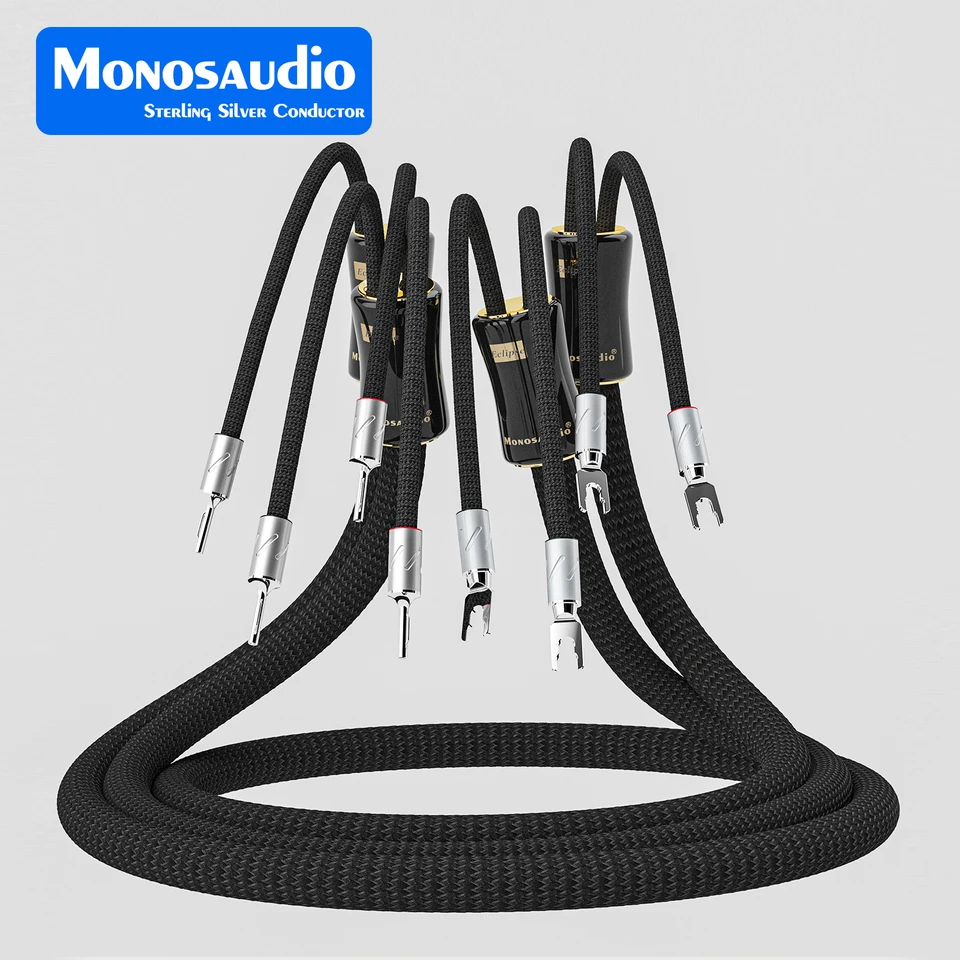 Monosaudio 6n Pure Silver Reproduktor Cable Pure Copper Rhodium Pleted y rýľ Loudspaker kábel pre domáce kino špičkové zosilňovač