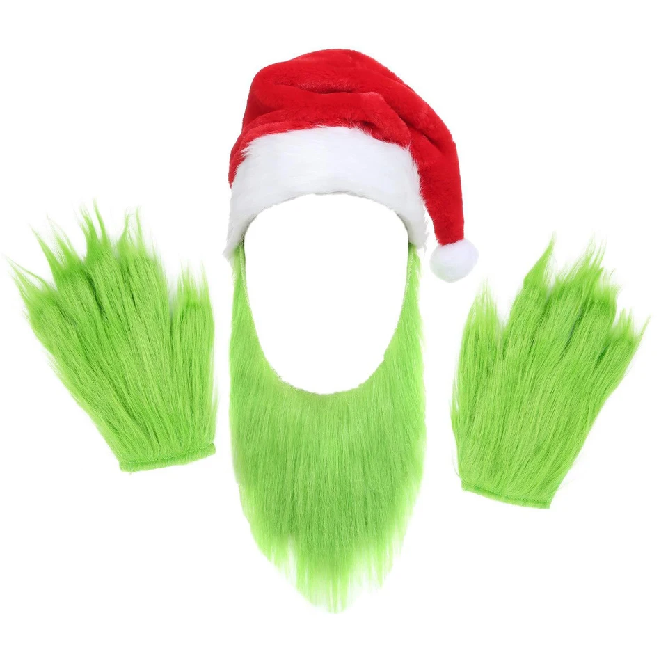 Monster Costume Green Beard Santa Hat Furry Rukavice na Halloween vianočné cosplay kostýmové doplnky Karneval Party láskavosť