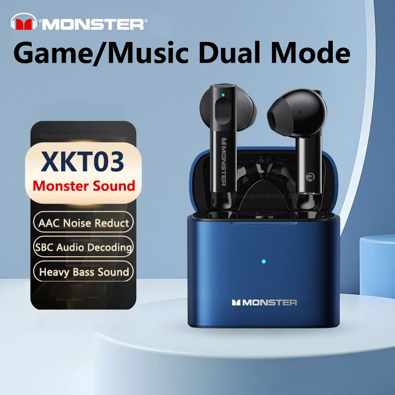 Monster XKT03 Ture Wireless Bluetooth 5.2 Slúchadlá redukcie hluku Hifi stero hudba dlhé pohotovostné slúchadlá s 300 mAh s mikrofónom