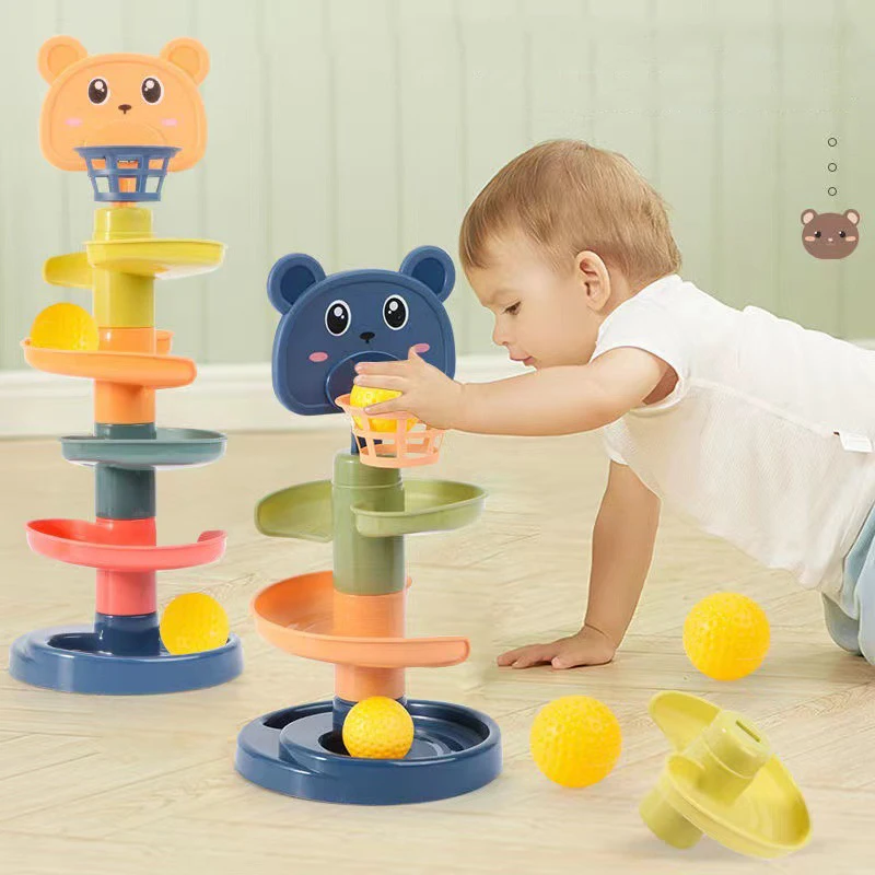 Montessori detská hračka Rolling Ball Tower Montessori Vzdelávacie hry pre deti stohovanie trať pre vývoj detských hračiek 1 2 3 roky