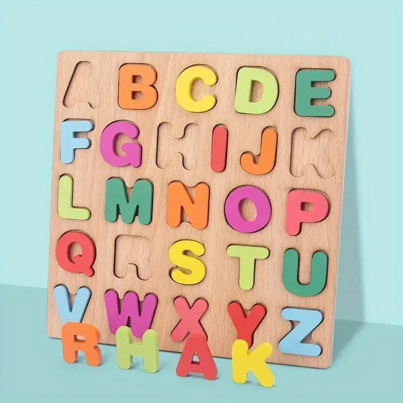 Montessori Drevené hádanky 3D farebná abeceda číslo Puzzle skoré vzdelávanie hračky matematika tvarovanie poznania zhodné hry