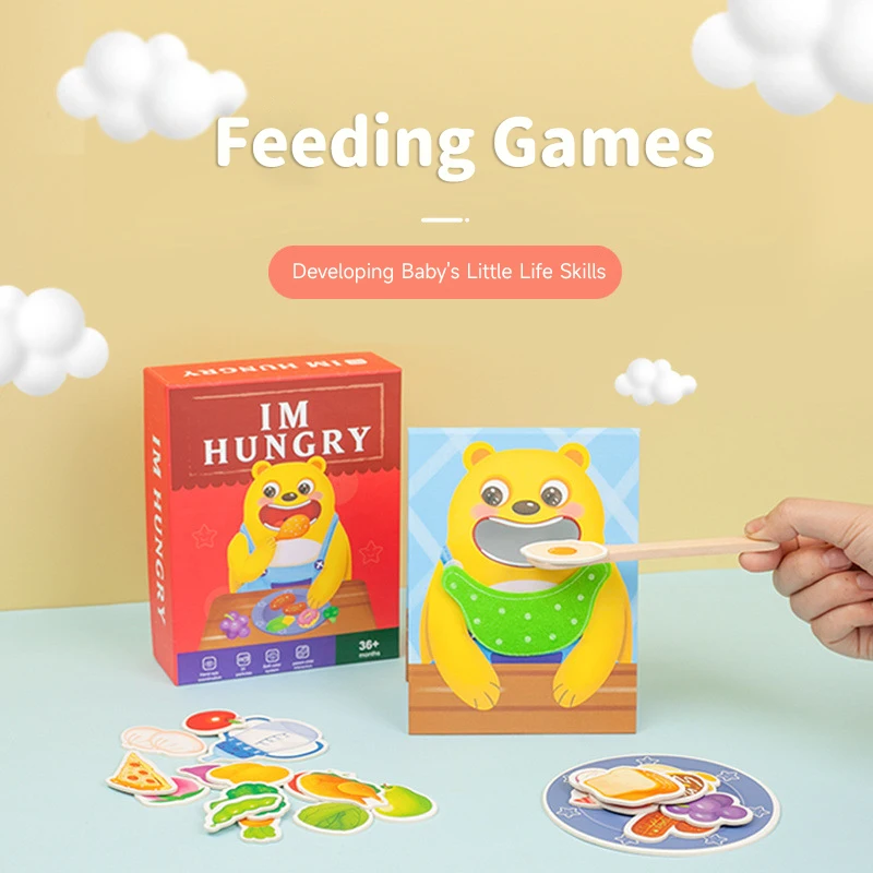 Montessori Drevené kŕmenie hračiek pre medvedie hračky Deti simulujú kŕmenie hračiek hračky s rodičom a deťmi hračky hračky hračky ruky hračky hračky