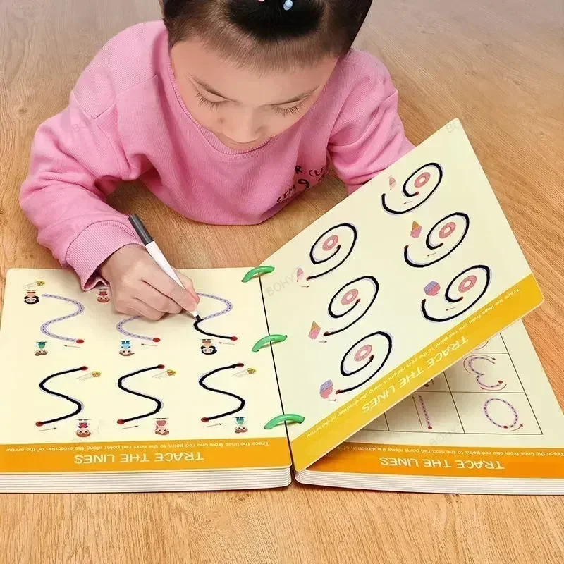 Montessori kreslenie vzdelávacích kníh Magické sledovanie zošita Workbook Control Book Opätovne použiteľná magická prax copybook Deti