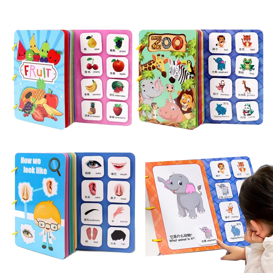 Montessori tichá rušná kniha Baby Educational Toys Fruit Animal Trieding Match Game Sticker Book detská hračka pre 1 2 3 roky detský darček