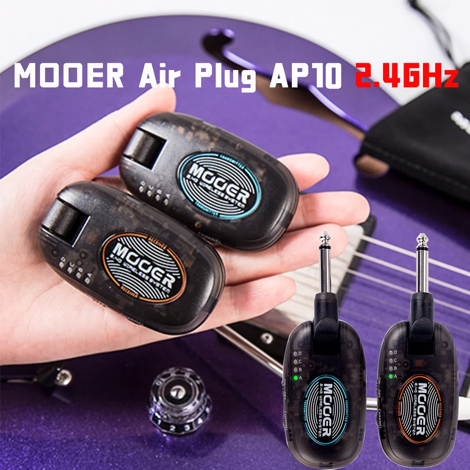 Mooer-AP10 Guitar Persitter Prijímač aktívny a pasívny bezdrôtový systém pre elektrickú gitaru s piezo snímačmi, 2,4 GHz
