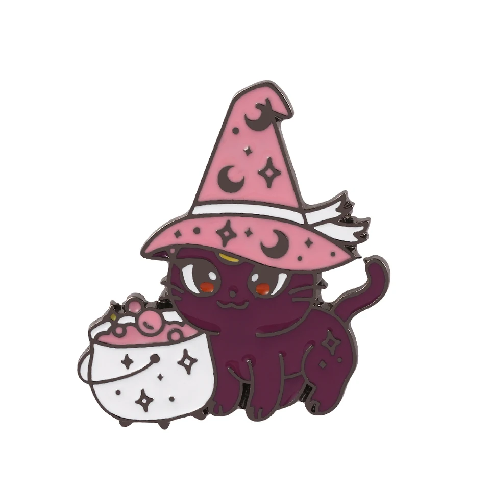 Moon Moons Purple Hard Smalt Pin Fashion Cartoons Animal Kawaii Pink Hat Cat Cat Broch Anime Fanúšikov