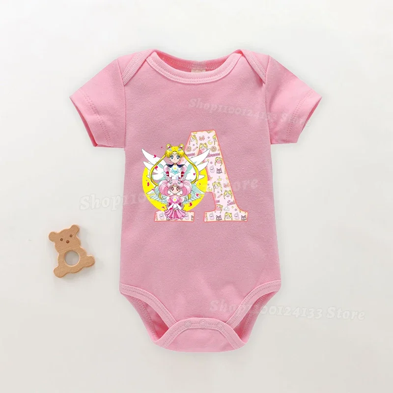 Moon Moons ružové detské kombinézy bavlna novorodenecký list az anime karikatúra dievča 3-24m Kojenecké detské oblečenie Safty Soft Romper Bodysuit